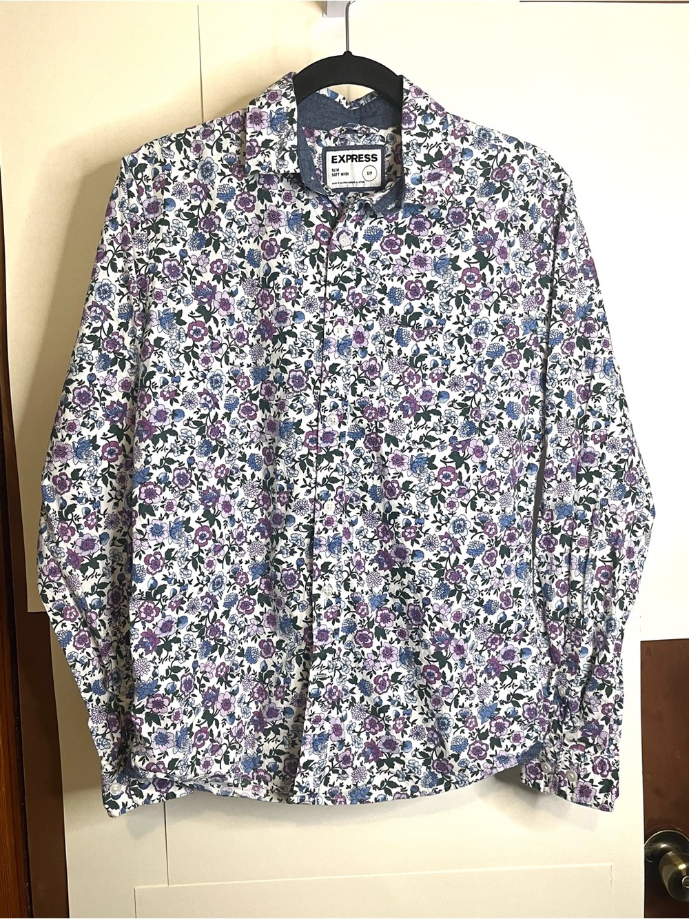 Express Men's Size S Blue & Purple Floral Slim Fit Button Down Shirt
